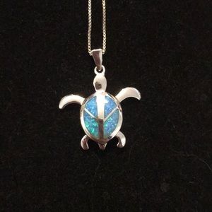 Blue opal turtle necklace 925
